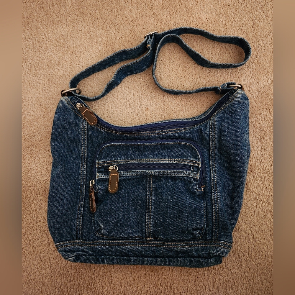Denim Hobo Bag with Front Pockets